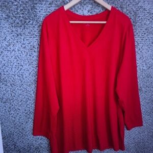 Vibrant Red V-Neck Long Sleeve Top